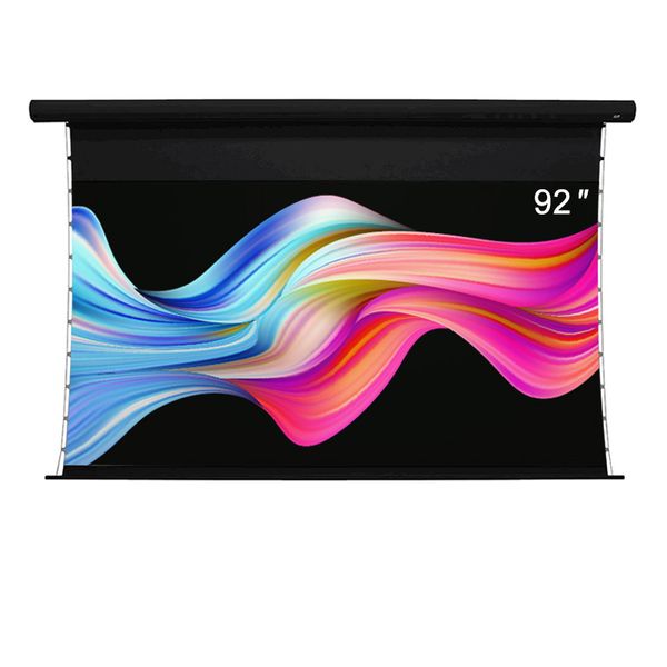 92 inch Electric projection screen Tab-tensioned pull down Black Crystal ALR long throw Sound perforate Acoustically Transparent projector screen