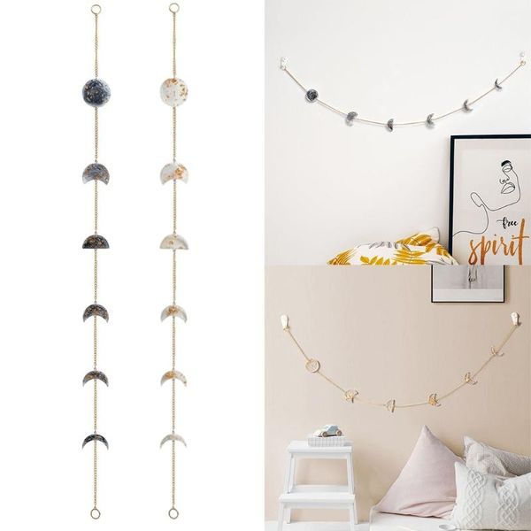 

decorative objects & figurines 37 inch epoxy resin moon phases garland hanging pendant ornament with metal chain chic bohemian crescent wall