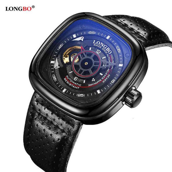

mechanical longbo new men automatic clock waterproof leather band luxury business pole wars for relogio masculino, Slivery;brown