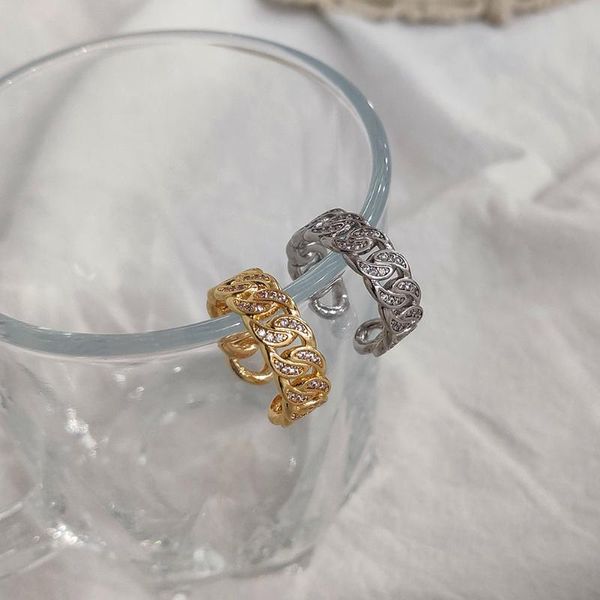 

bling cubic zirconia rings for women men gold silver color cuban link chain open adjustable rings luxury wedding jewelry gift, Slivery;golden