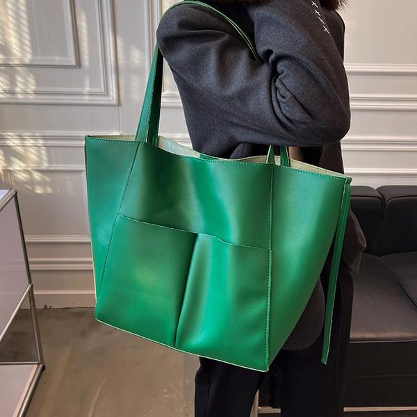 

evening bags solid color leather satchel large shoulder for women 2021 winter hit luxury totes female high capacity designer handbags