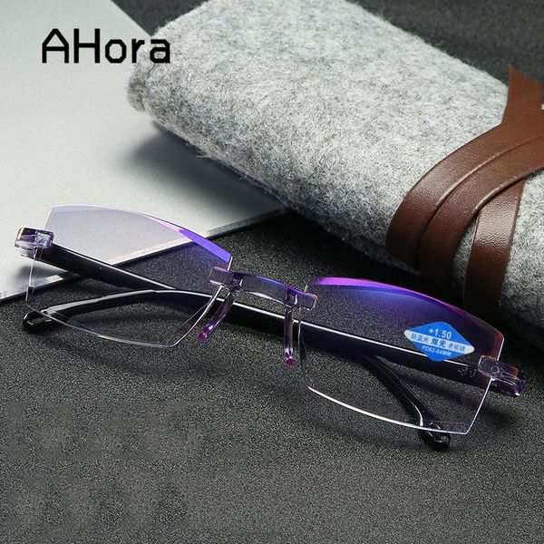 

reading glasses ahora anti blue ray men women rimless cutting presbyopia eyewear for ladies light +1.0 1.5 2.0 2.5