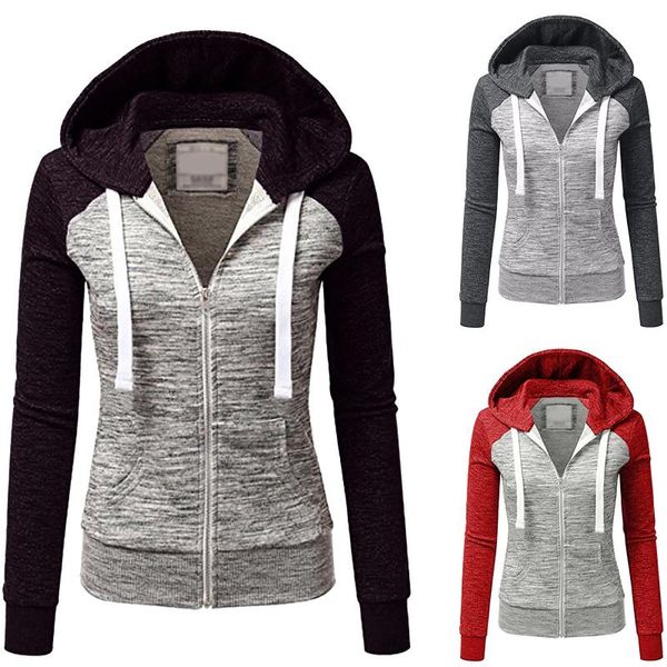 

women sweatshirts autumn winter hoodies long sleeve hoody ladies zipper pocket patchwork hooded sweatshirt female outwear 2021, Black