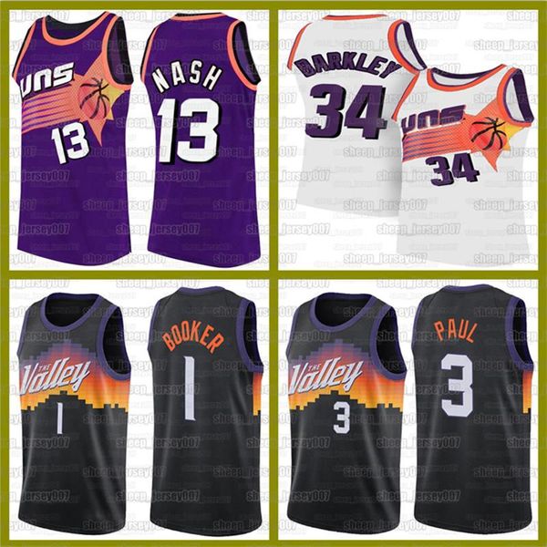 

devin 1 booker phoenix basketball zion 1 williamson chris 3 paul pelicans jerseys 20/21 charles barkley suns steve nash jerseys, Black;red