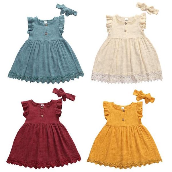 

girl's dresses toddler born baby girls ruffle dress clothes solid tutu princess with headband 2pcs outfit children's clothing, Red;yellow