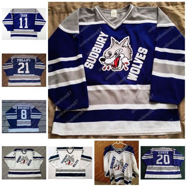 

ohl sudbury wolves hockey jersey 20 adam keefe jeff shaw 8 mikhnov trevor blanchard benoit pouliot mike wilson ryan philips steven landry, Black