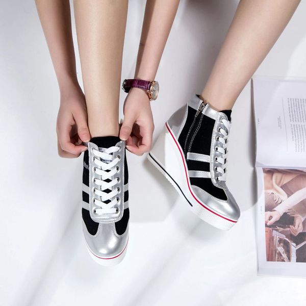 

hide heel canvas shoes women wedges platform sneakers casual shoes woman breathable autumn high ladies sports shoes aa-279