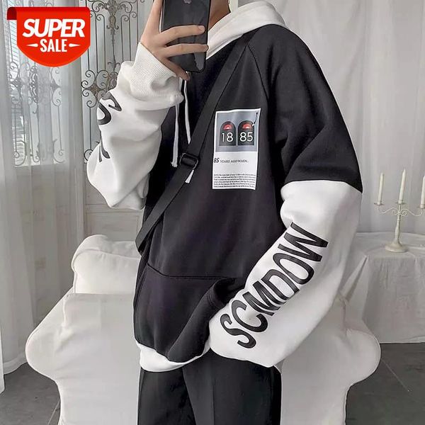 

streetwear] men clothing hoodies hip pop sweatshirt korean jacket long sleeve t-shirt spring autumn loose clothes male student #c74q, Black