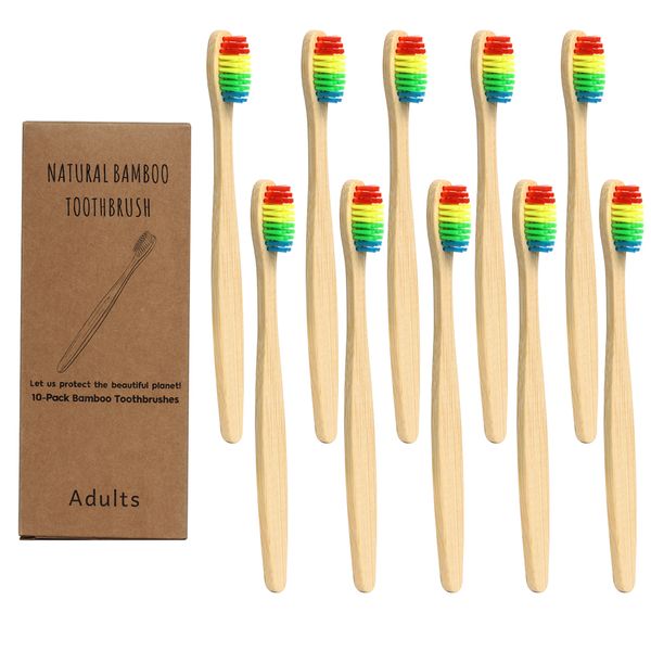 

new design mixed color bamboo toothbrush eco friendly wooden tooth brush soft bristle tip charcoal adults oral care toothbrush