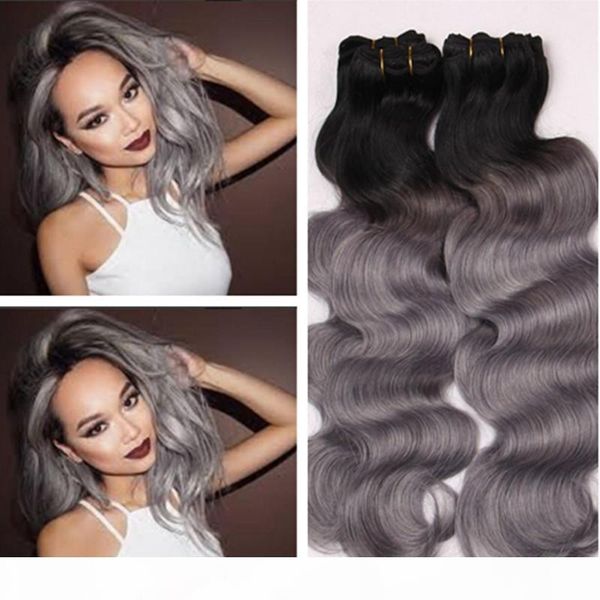 

#1b grey 100% virgin human hair weave brazilian human hair body wave silver grey weave bundles no tangle no shed for sale, Black;brown