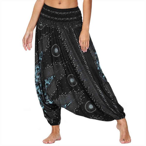 Pantaloni da yoga larghi a vita alta Boho da donna, pantaloni da spiaggia Harem Baggy Hippie Aladdin Genie H1221