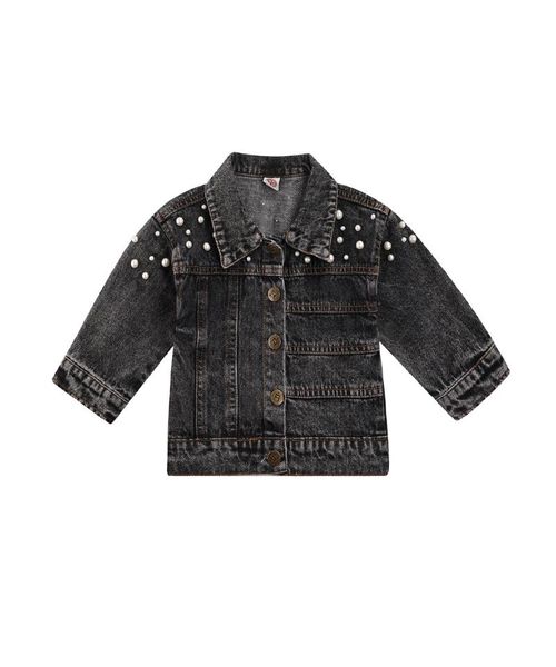 

jackets kid girl boy coat, long sleeve denim pearl lapel buttons cardigan dress fall loose , black, Blue;gray