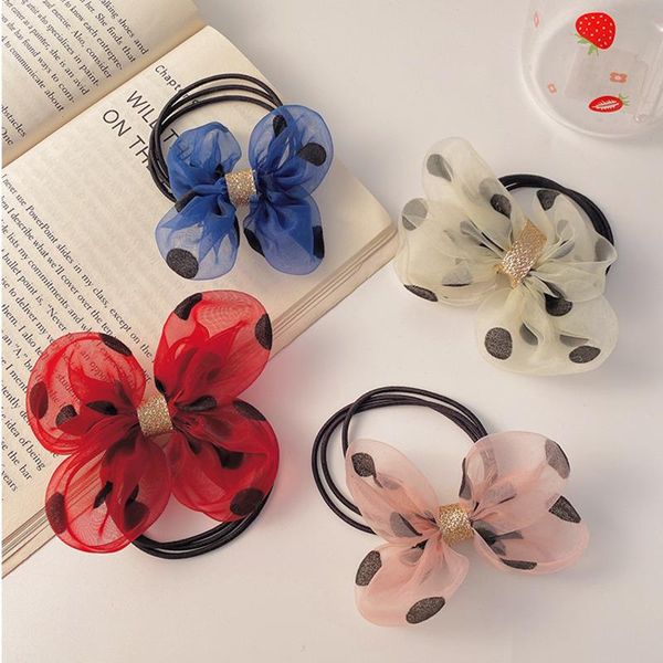 

hair accessories [discici] simple net wave point butterfly knot rope korean leather cover female head tie band, Slivery;white