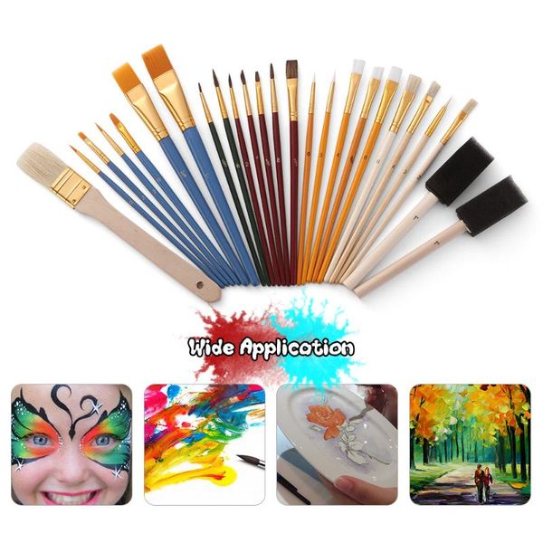 

Gift Sets 25Pcs Paint Brushes Set PaintBrushes Starter Kit Includes Taklon/ Bristle/ Horse Hair And Sponge For Painting