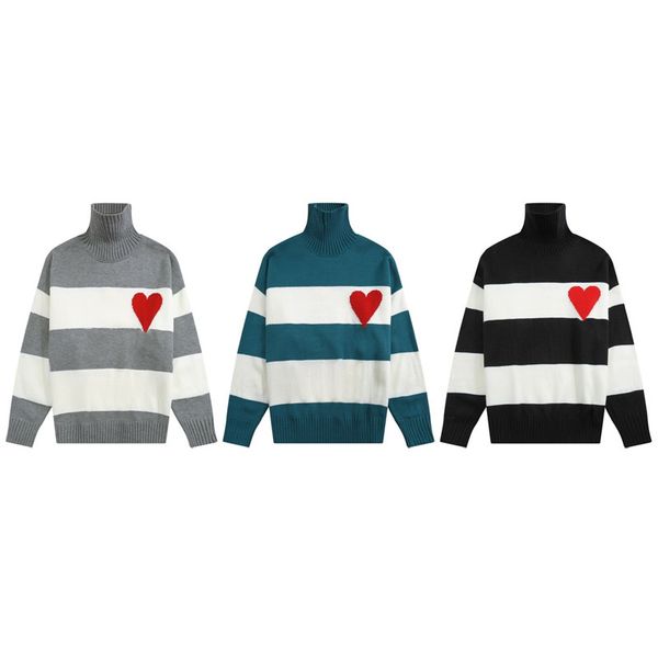

high neck striped pullover suitable for teenagers love a embroidery pattern style boy girl sweaters winter and fall fashion clothing s-xl ad, Blue