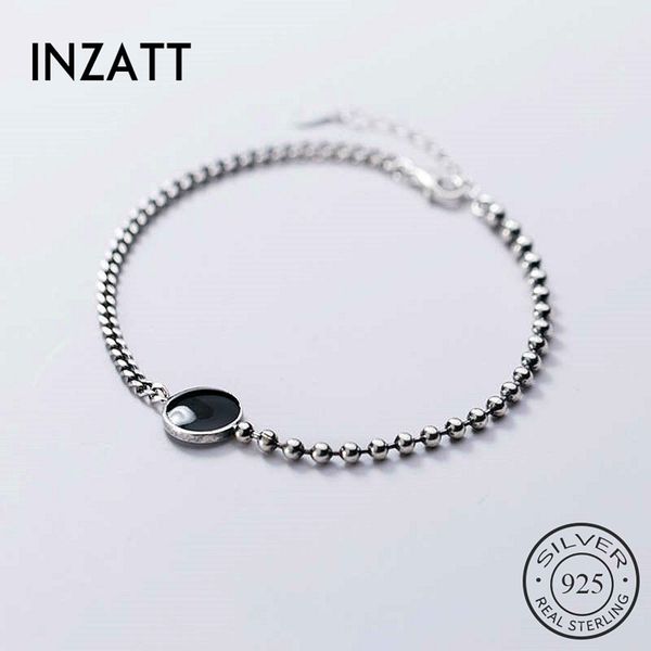 

inzatt real 925 sterling silver asymmetry chain anklets for charming women black enamel vintage fine jewelry accessories gift, Red;blue
