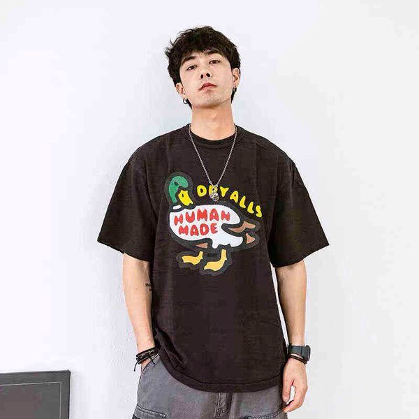 

high-quality human made t-shirt summer harajuku print 1:1 men women loose high street wild short-sleeved oversized g1207, White;black
