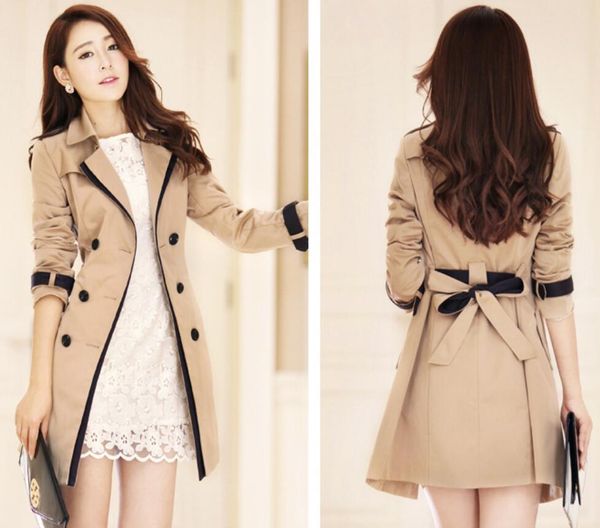 

european and american fashion style women's coat color matching korean double-breasted windbreaker style coat, Black