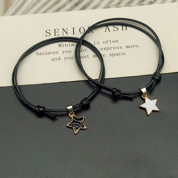 

2 pcs/lots lucky rope bracelet black white star couple bracelet gift for friend wedding party wholesale hand jewelry, Golden;silver