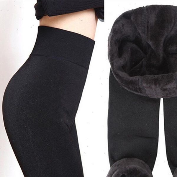 

woman leggings solid color womens stretch thicken leggings warm skinny pants footless 35 drop shipping good quality, Black