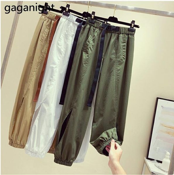 

women's pants & capris gaganight casual loose wide leg pant women elastic high waist cargo trousers summer harem solid plus size bf ank, Black;white