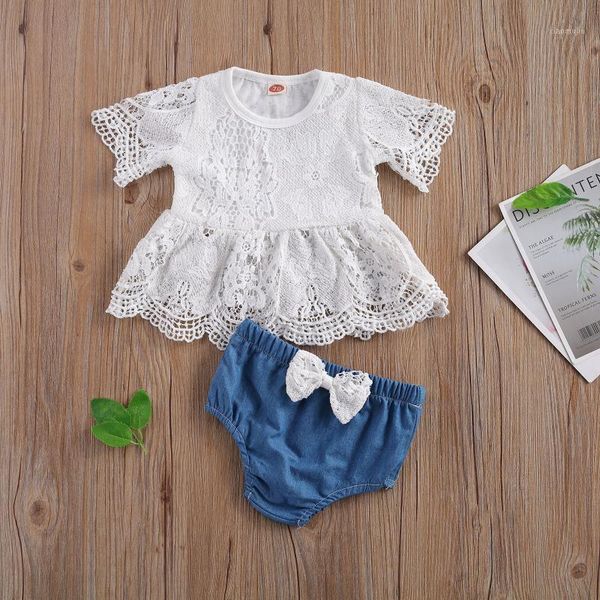 

toddler baby girls casual clothes sets round neck lace babydoll with short pant outfits set 0-24m clothing, White