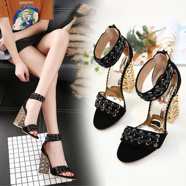 

2021 new spring and autumn sandals fashion roman crystal with zipper women pumps shoes high heels party woman sandals black