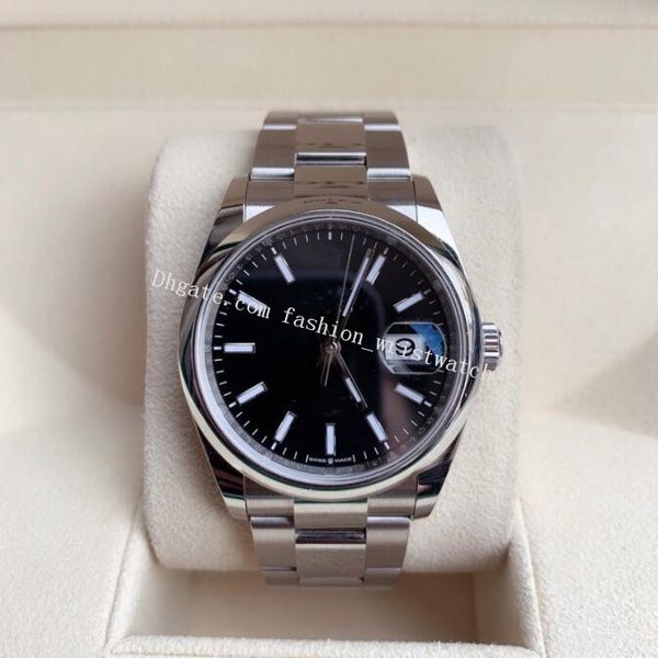 

watches original box 126200 36mm mechanical automatic calendar black dial silver stainless steel bracelet luxury watches, Slivery;brown