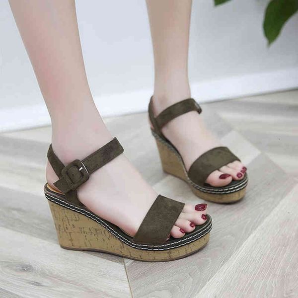 

sandals women wedges shoes super high heels summer chaussures female platform ladies buckle p2lh, Black