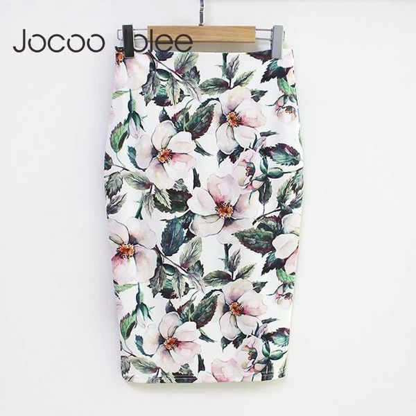 Jocoo Jolee Gonna tubino estiva Donna Vita alta Stampa floreale Gonne Vintage Elegante Office Lady Aderente Gonna midi Mujer 210619