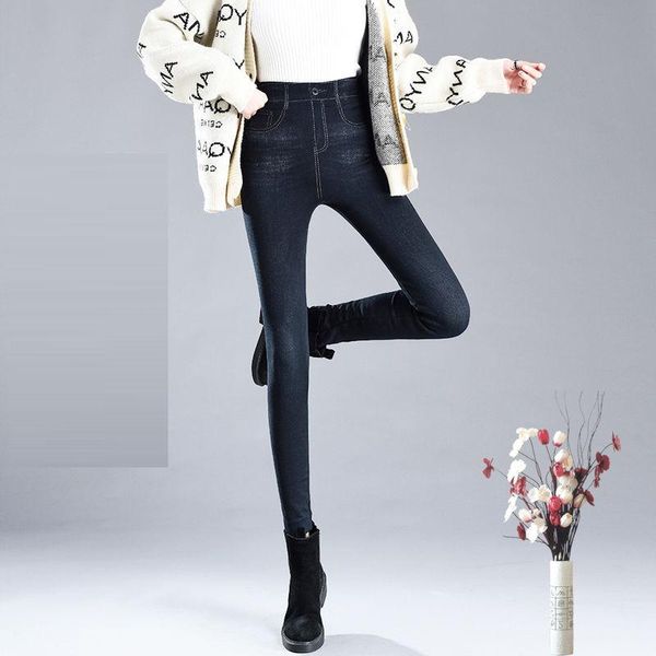 

women's pants & capris autumn fashion skinny slim thin high elastic waist washed jeans like leggings pencil denim for women, Black;white