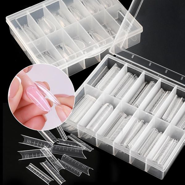 

false nails 120pcs uv builder poly nail gel quick building mold tips dual forms finger extension polygels art tools, Red;gold
