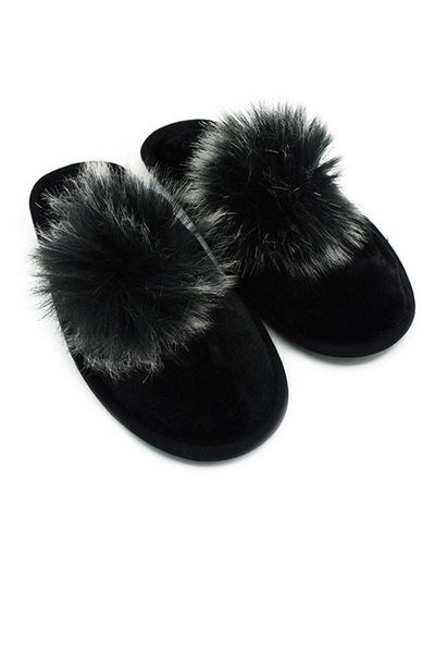

slippers women pompom home slipper, Black