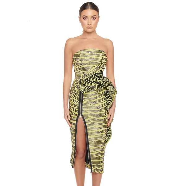 

new women spring strapless backless green ruffles midi cotton bodycon 2021 elegant evening party club vestidos hwwy, Black;gray