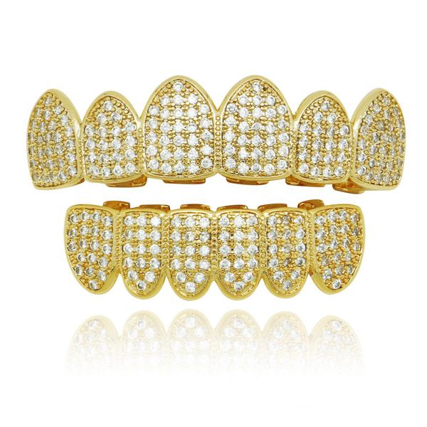 

hip hop grillz full diamonds dental grills real gold plated fashion cool rappers body jewelry, Black
