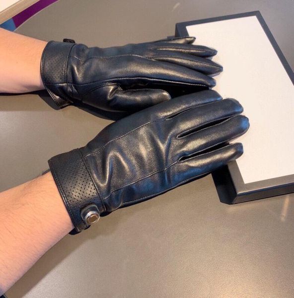 

leisure men leather gloves soft warm sheepskin mittens plush autumn winter thick drive mitten with gift box, Blue;gray