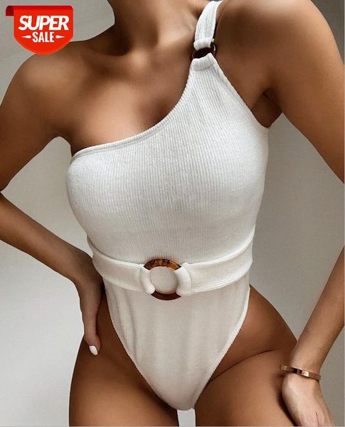 

2020 summer women knitted one-piece suits bikini sleeveless one shoudler solid padded swimsuits bathing suit beach swimwear #r01h, White;black