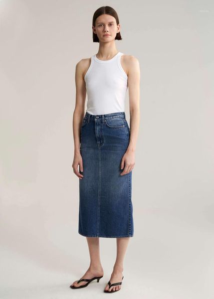 

skirts totem* spring/fall season classic cotton casual straight jeans skirt below the knee, Black