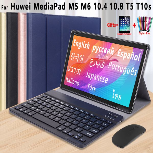 Custodia per Huawei Matepad 10.4 T10s Pro 10.8 Mediapad M5 Lite 10 10.1 T5 M6 Russo Spagnolo Arabo Ebraico Coreano Tastiera Mouse