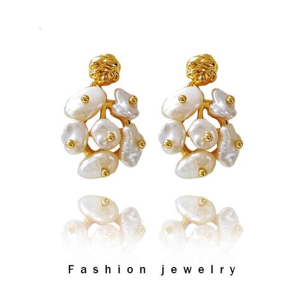 

earrings charms gold plated s925 silver needle irregular pearl temperament net red ins style fashion t09, Golden