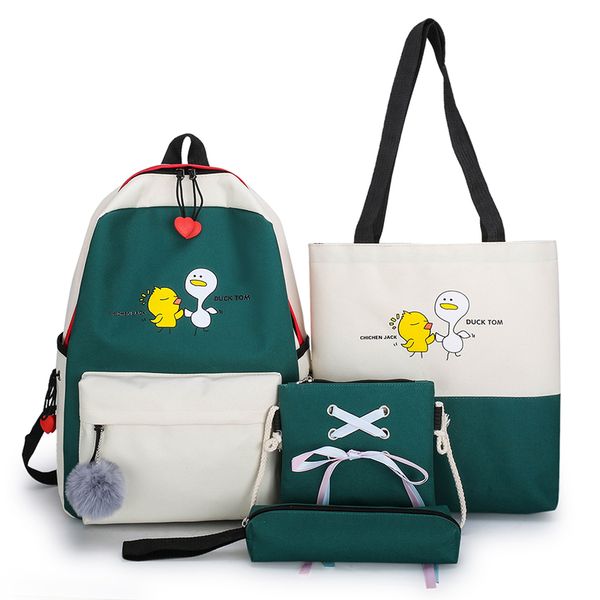 

cute letter 4 piece set school bags for teenage girls canvas backpack big book bag children shoulder bag plecak mochila escolar c0226