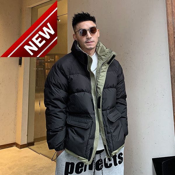 

2021 winter men's fashion stand collar down jackets male thicken warm loose overcoats men casual white duck coats w840, Black