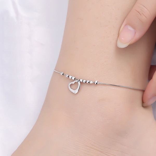 

2020 new fashion sterling silver s925 round bead heart-shaped lover women's anklet accessories jewelry birthday gift, Red;blue