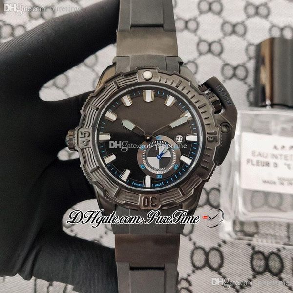 HammerHair Shark Taucher 3203-500LE-3/93 DLC PVD Automatik Herrenuhr Stahlgehäuse Schwarz Blau Zifferblatt White Stick Marker Gummi Strap 4 Arten PureTime Ptun Uhren F02B2