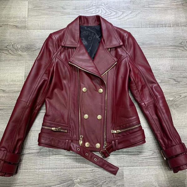 

women's leather & faux five colors coat women spring genuine jacket solid moto biker s-xxl size slim sheepskin coats, Black