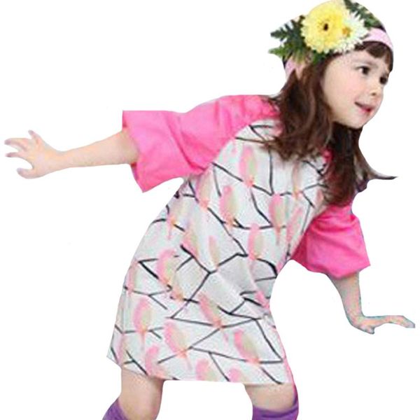 

girl's dresses summer girls party dress floral short-sleeve kids princess fashion cartoon bird baby girl clothes outfits, Red;yellow