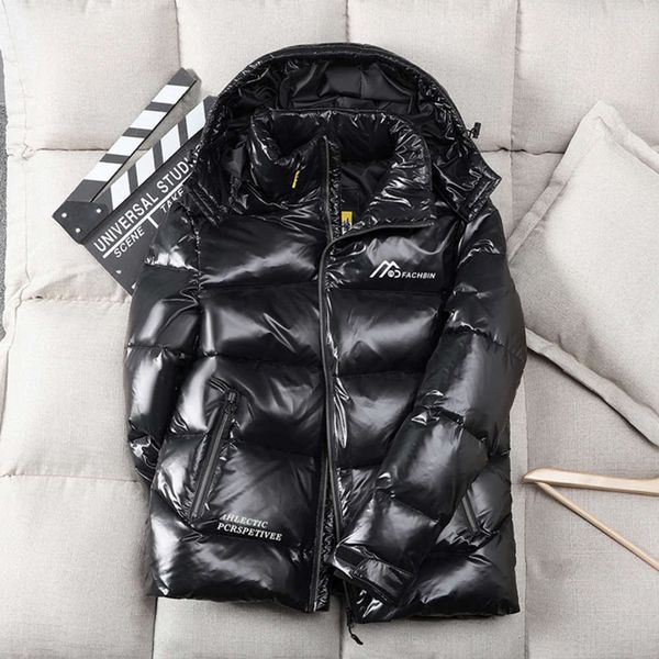 

2020 new men's down jacket mid long bright face korean thickened couple cool winter jacket, Black