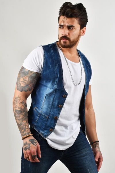 

men's vests deepsea laser cut button jeans cepken vest 2100446, Black;white