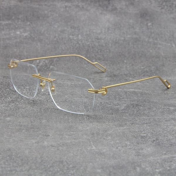 Vendita calda Protezione moda Cat Eye Montature per occhiali Senza montatura in metallo con decorazione C Montatura in filo Occhiali Uomo Donna Grande quadrato maschio e femmina Oro 18 carati