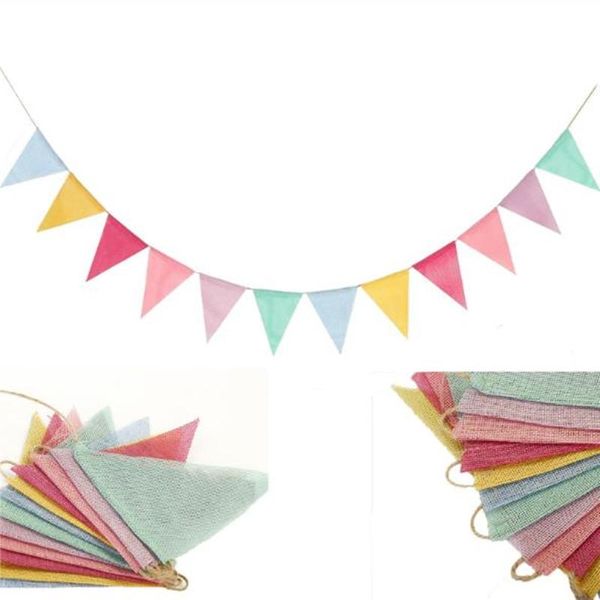 

party decoration 12 flags 4m vintage colorful burlap linen bunting pennant for happy birthday hanging banner home decor